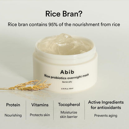 Abib Rice Probiotics Overnight Mask Barrier Jelly 2.7 fl oz I | Korean Overnight Sleeping Mask Cream Moisturizer for Glass Skin Slugging (Rice Probiotics/Barrier Jelly)