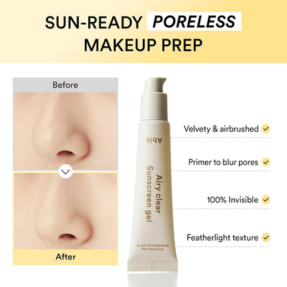 Abib Airy Clear Sunscreen Gel SPF30 1.01 fl.oz / 30 g (Semi- matte) | Korean Suncreen, Suncare, Sunblock, No White cast, Reef Safe, Primer poreless