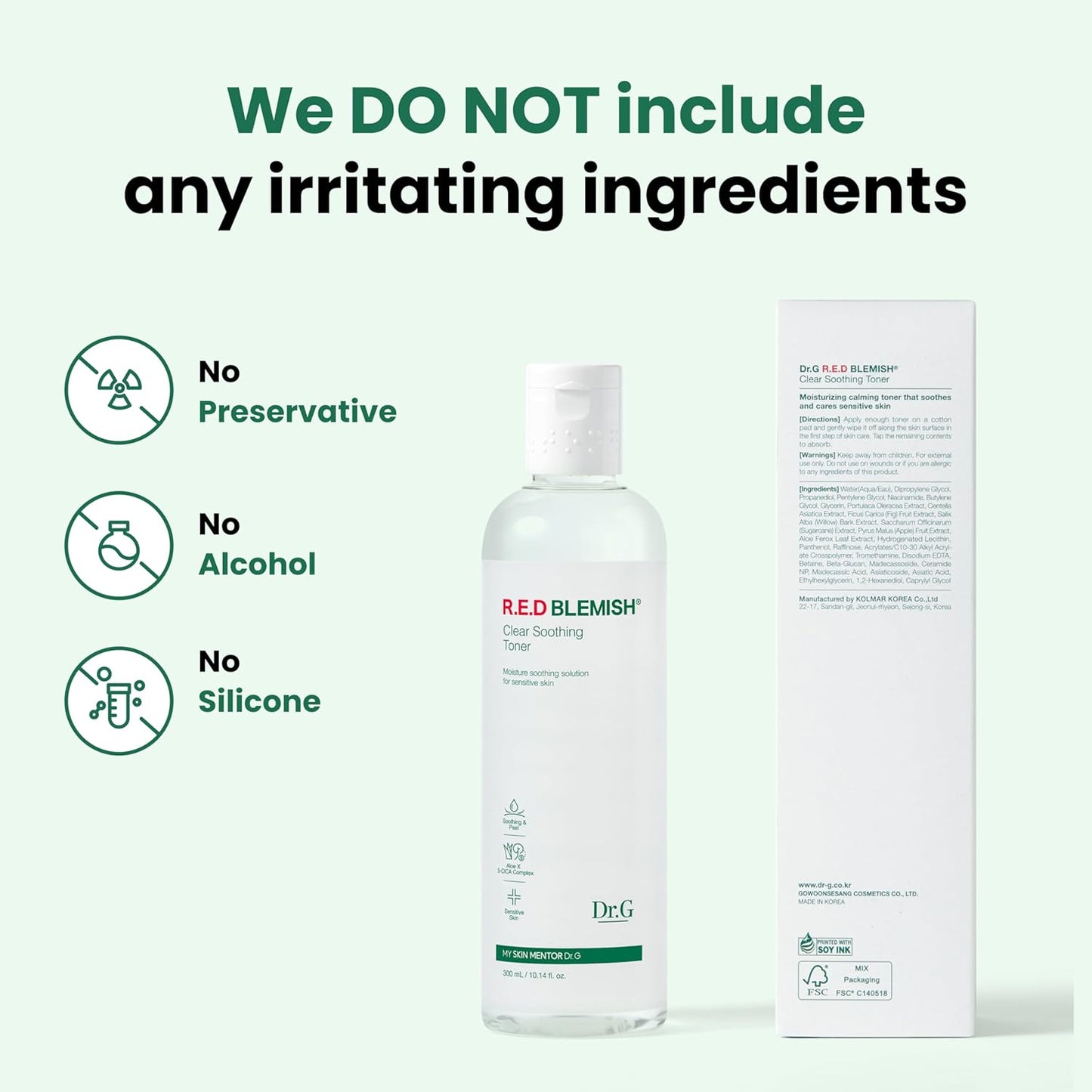 Dr.G RED Blemish Clear Soothing Korean Toner, 300ml - Korean Skin Care Toner