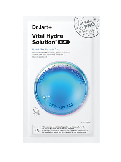 Dr.Jart+ Dermask Vital Hydra Solution Glow Korean Face Mask with Hyaluronic Acid for Glass Skin | Sheet Mask | Korean Skin Care